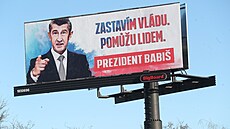 Volební billboard Andreje Babie v Praze na Jiní spojce (16. ledna 2023)