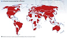 Mapa zobrazuje vechny zem svta, v nich probhly prezidentské volby. Na...