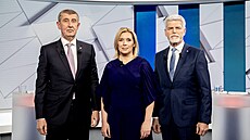 Debata prezidentských kandidát� na Nov�. Zleva Andrej Babi�, Danu�e Nerudová,...
