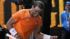 panl Rafael Nadal slaví postup do druhého kola Australian Open.