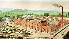 Pvodní podoba Lembergerovy textilní továrny v Místku na konci 19. století.