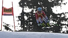 výcarský lya Stefan Rogentin na trati superobího slalomu ve Wengenu.