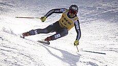 Norský lya Aleksander Aamodt Kilde na trati superobího slalomu ve Wengenu.