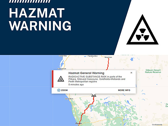 Mapa s varováním o radioaktivním materiálu od australských úad ve spojení s...