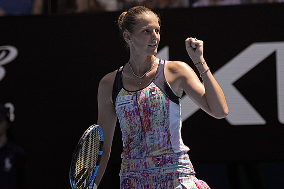 eská tenistka Karolína Plíková se raduje ve tetím kole Australian Open.