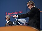 Andrej Babi bhem poslední pedvolební debaty na eském rozhlasu. (27. ledna...