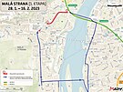 Mapa první etapy opravy tramvajové trat na Malé Stran