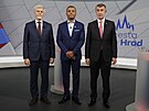 Petr Pavel a Andrej Babi s moderátorem poslední pedvolební debaty TV Nova...