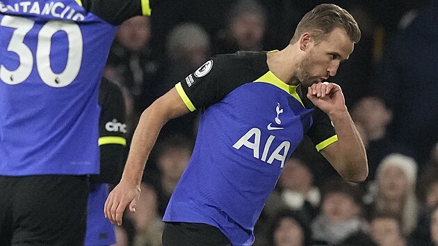 Harry Kane z Tottenhamu se raduje z glu v derby s Fulhamem.