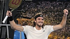 Stefanos Tsitsipas se raduje z postupu do semifinále Australian Open.