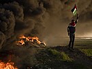 Palestinský protest proti razii izraelského komanda ve mst Denín (26. ledna...