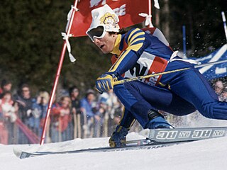 Ingemar Stenmark během závodu Světového poháru v roce 1977 v Aare