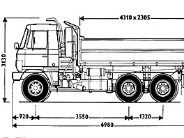 Tístranný skláp Tatra 815, rozmrový výkres