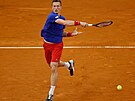 eský tenista Jií Leheka v duelu Davisova poháru s  Portugalcem Nunem...