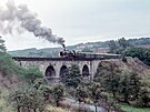 Lokomotiva 387.043 v ele nostalgického vlaku na viaduktu Prasko-duchcovské...