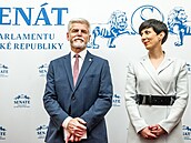 Zvolený prezident Petr Pavel s předsedkyní Sněmovny Markétou Pekarovou Adamovou...