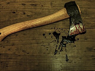 Zakrvácená sekera byla schovaná za t�kou sk�íní. Le�ela u ní bunda s kalhotami...