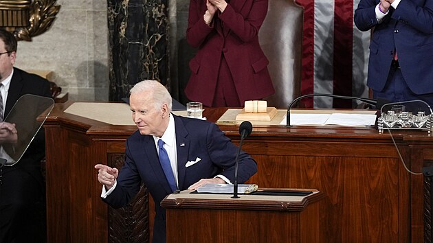Americk prezident Joe Biden pednesl poselstv o stavu unie. (8. nora 2023)