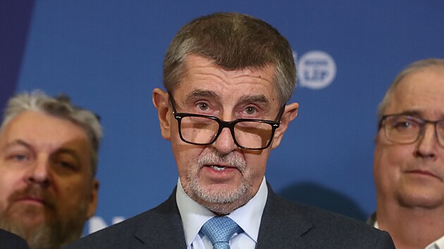 Šéf ANO Andrej Babiš na tiskové konferenci po jednání špiček hnutí.  (8. února 2023)