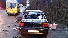 Vážná dopravní nehoda osobního auta a multikáry u Šebrova na Blanensku.