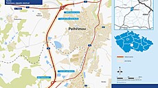 Takto podle infoletáku �SD vypadá plánovaný západní obchvat Pelh�imova. Naho�e...