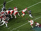 Momentka z finále NFL Kansas City Chiefs vs. Philadelphia Eagles.
