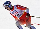 výcar Marco Odermatt po dojezdu do cíle sjezdu na MS v alpském lyování 2023.