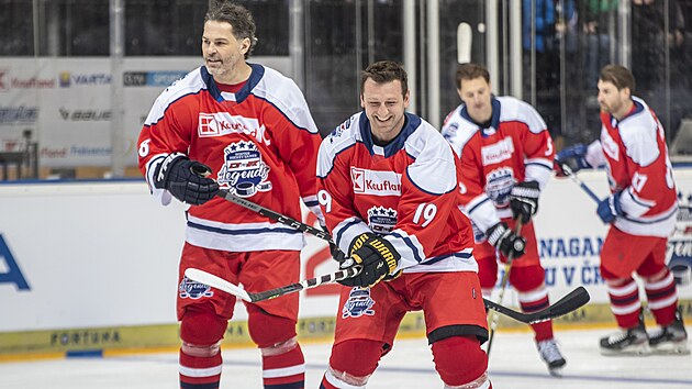 Jarom�r J�gr (vlevo) a Ji�� Tlust� p�ed utk�n�m Legend �esko vs Slovensko.