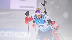 Lucie Charvátová bhem stíhacího závodu na mistrovství svta v Oberhofu.