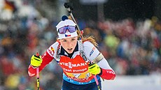 Markéta Davidová na trati tafetového závodu na mistrovství svta v Oberhofu