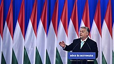 Maarský premiér Viktor Orbán pi kadoroním projevu o stavu zem (18. února...