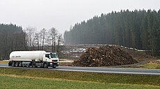 Kácení lesního porostu na budoucím dálniním úseku D35 Janov - Opatovec