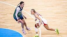 eská basketbalistka Petra Holeínská útoí na irský ko.