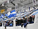 Fanouci Kladna si na zápas proti Spart pipravili modrobílé choreo.