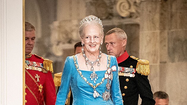 Dnsk krlovna Margrethe II. na galaveei v palci Christiansborg u pleitosti oslav 50 let na trnu (Koda, 11. z 2022)