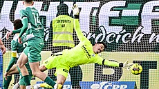 Branká� Bohemians Martin Jedli�ka inkasuje gól.
