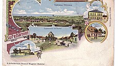 Pohlednice Prátlsbrunu (nmecky Bratelsbrunn) z období kolem roku 1900. Po...