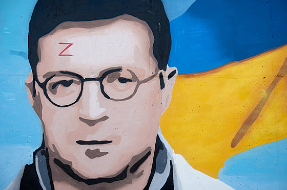 Graffiti umlec KAWU vyobrazil v centru polské Poznan ukrajinského prezidenta...