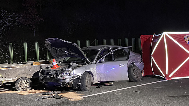 Po nehodě na D6 u Jenče vystoupil řidič z vozu, další auto ho smetlo