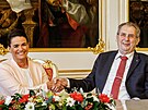 Prezidentka Maarska Katalin Nováková s Miloem Zemanem na Praském hrad. (7....