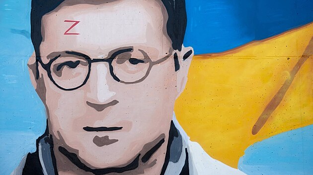 Graffiti umlec KAWU vyobrazil v centru polsk Poznan ukrajinskho prezidenta...