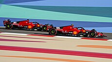 Vozy Ferrari bhem kvalifikace na úvodní závod nové sezony F1 v Bahrajnu.