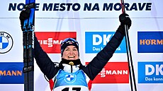 Marta Olsbuová-Röiselandová slaví vítzství ve sprintu v Novém Mst na Morav