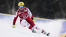 Rakouská lyžařka Nina Ortliebová na trati závodu superobřího slalomu v norském...
