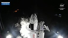 Lo CrewDragon Endeavour na vrku rakety Falcon 9 pipravená ke tvrtenímu...