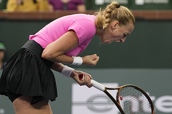 eská tenistka Petra Kvitová se raduje v osmifinále turnaje v Indian Wells.