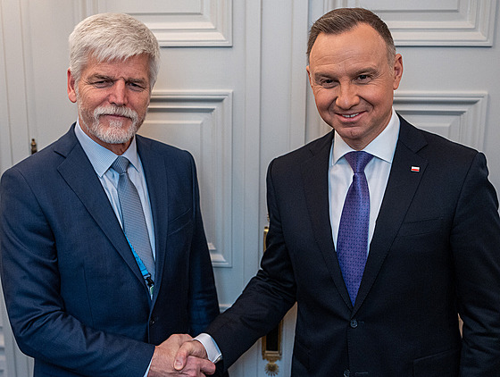 Zvolený prezident Petr Pavel pi schzce s polským prezidentem Andrzejem Dudou...