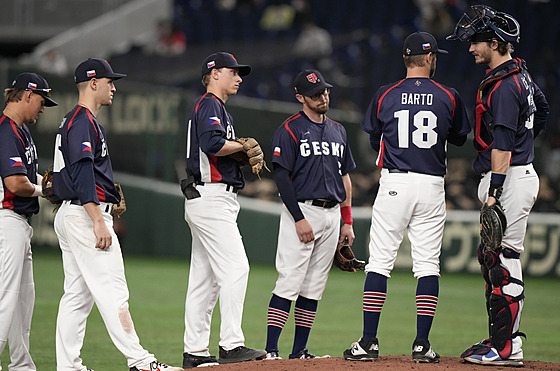 Porada eských baseballist pi utkání s Koreou na turnaji World Baseball...