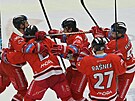 Hokejisté Olomouce bouliv slaví vyrovnávací trefu.