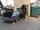 Audi nabouralo do trafostanice v Hlun - Bobrovnkch. (14. bezna 2023)